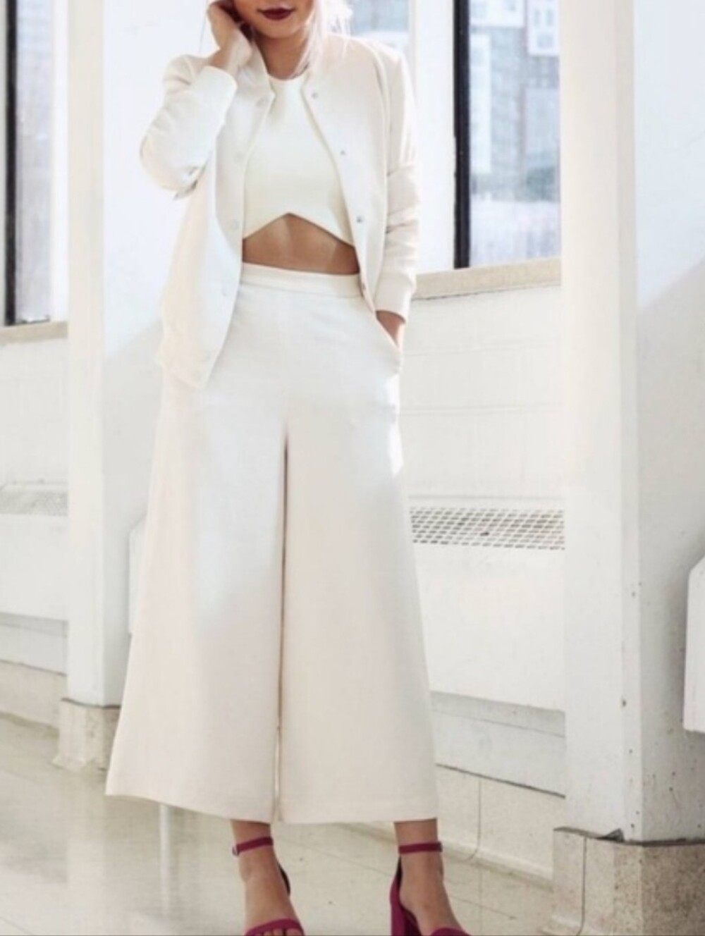 Aritzia Wilfred Lalement White Wide Leg Drapey Trouser Pants